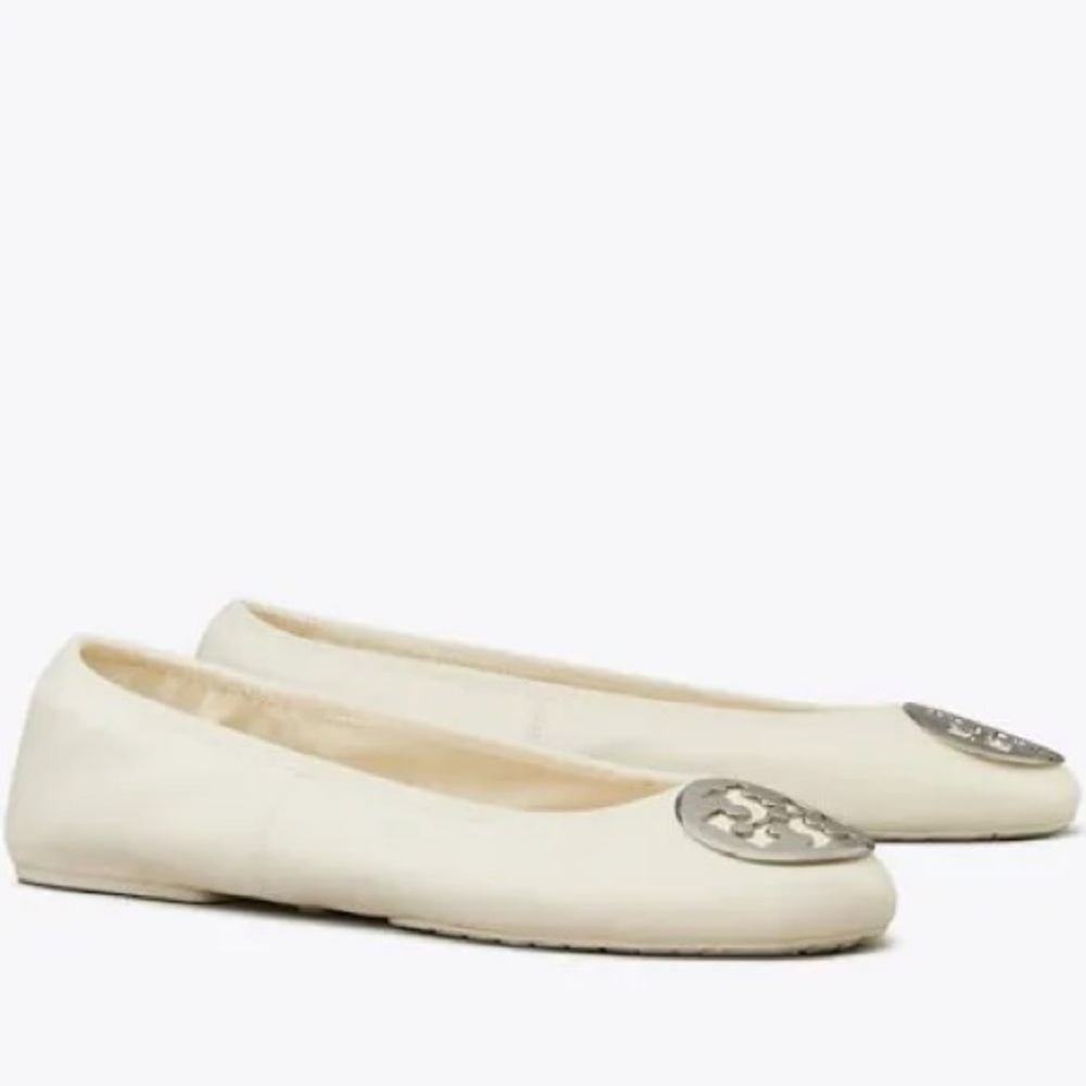 Tory Burch Cream Flats with Gold Emblem